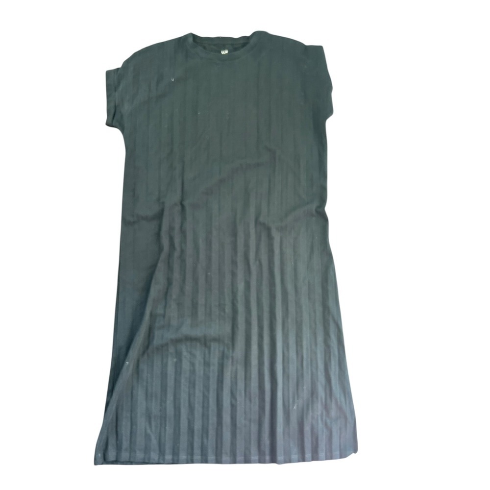 ELK Permanent Pleat Tunic Dress Black Short Sleeve Midi Womens Size US6